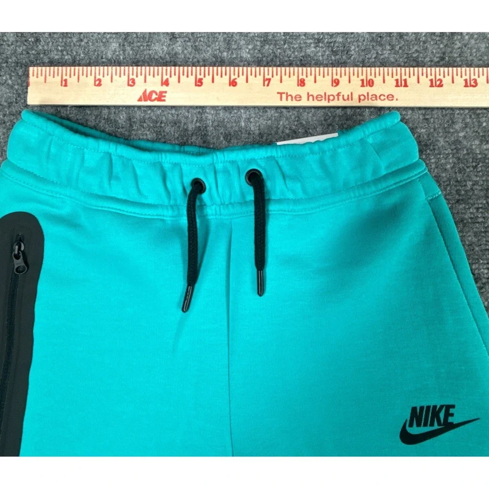 Nike Tech Kids Small Teal Green Fleece Drawstring Shorts Zip Pocket NWT